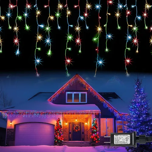 Vista 11 de Dazzle Bright Luces de carámbano de Navidad, 88.5 pies, 1080 LED, 8 modos, cortina de luces con 180 gotas, tira de luces de Navidad para decoración
