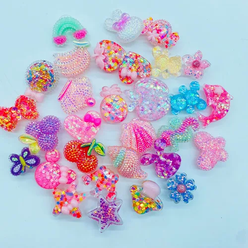 Vista 7 de Coio 30 dijes brillantes para zapatos de niñas de resina dura para crock Bubble Slides sandalias zuecos de color rosa lindos zapatos decoraciones