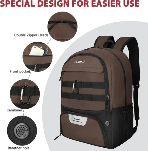 Vista 5 de LARIPOP Mochila de Fútbol, Bolsa de Fútbol con Soporte para Balón y Compartimento para Zapatos, Bolsas de Entrenamiento para Equipos Deportivos