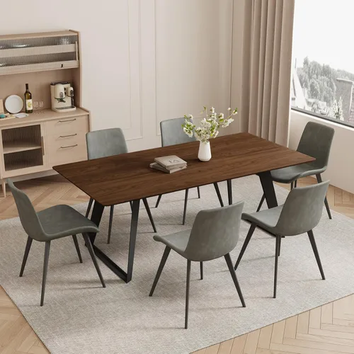 Vista 10 de ZckyCine Mesa de Comedor Moderna de Mediados de Siglo y Sillas para 4 Rectangular de Madera Expandible que Ahorra Espacio Multifuncional Marrón