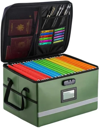 Vista 10 de EXLIFBAG Organizador de archivos, caja de archivos ignífuga con tapas, caja organizadora de documentos importante con cerradura, organizador
