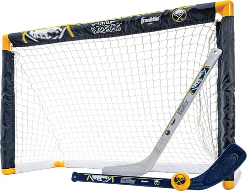 Vista 17 de Franklin Sports NHL - Juego de mini hockey para niños, portería de hockey sobre rodilla, pelota + 2 palos, juego de juguetes para interiores