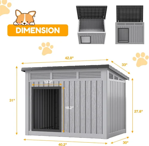 Vista 8 de Fancyango Casa grande para perros para interiores y exteriores, resistente a la intemperie y techo extraíble, se adapta a perros pequeños a grandes