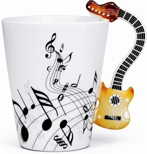 Vista 20 de Taza de guitarra acústica de 13.5 onzas, taza de té y café para guitarristas Mango de guitarra acústica 3D, diseño de personal de música, uso
