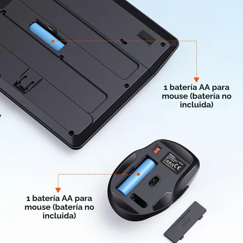 Vista 4 de MEETION Nuevo teclado y ratón inalámbrico, combo de teclado y ratón para computadora, ratón de 3 DPI ajustable, teclado inalámbrico de tamaño Negro