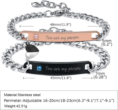 Vista 6 de VNOX Pulseras personalizadas para parejas, pulseras de atracción mutua para él y para ella para amante, mejor amigo, novio, novia, aniversario