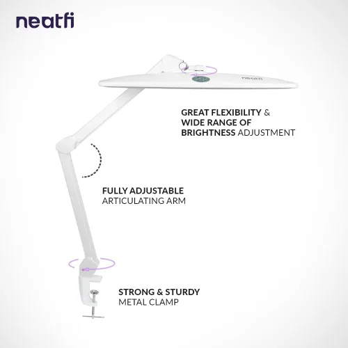 Vista 3 de Neatfi Lámpara de escritorio LED XL Cabeza de 20 pulgadas de ancho (blanco-2, CCT con abrazadera)