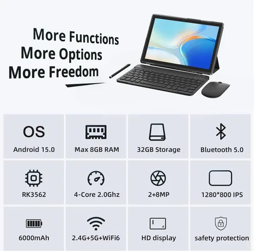 Vista 2 de Android 15 Tabalet con teclado Tablet 10 pulgadas Tablet 2 en Negro