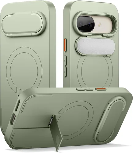 Vista 12 de SURITCH Funda para teléfono Google Pixel 9 Pro XL, compatible con MagSafe, funda protectora con cubierta de cámara y soporte de metal ajustable