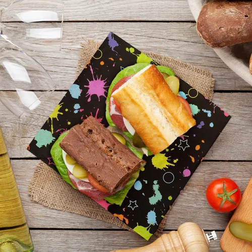 Vista 7 de Whaline 100 hojas de papel de cera neón brillante para delicatessen, papel de dona, tejido seco, impermeable, a prueba de aceite, forros de picnic