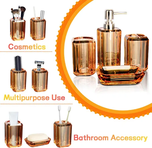 Vista 3 de Juego de accesorios de baño, juego de 4 piezas de accesorios de baño acrílico de alta calidad con dispensador de jabón de loción, taza de enjuague