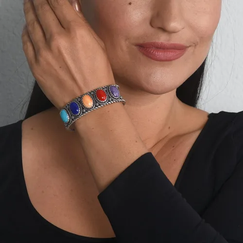 Vista 2 de American West - Pulsera de plata de ley para mujer, diseño de piedras preciosas múltiples, tallas S, M o L