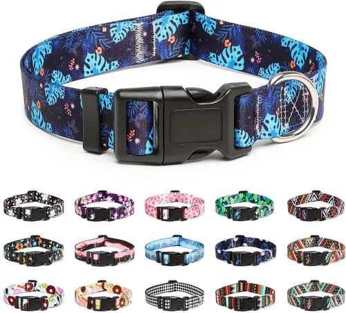 Vista 35 de Mercano - Collar ajustable para perro, patrones de diseño especial, collar de nailon suave cómodo y duradero para perros pequeños, medianos