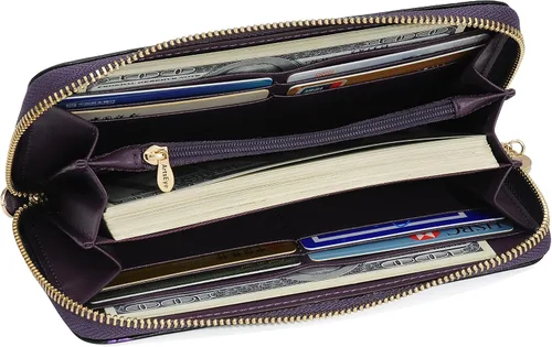 Vista 4 de ArtsEye Rose - Cartera de piel auténtica con cremallera larga