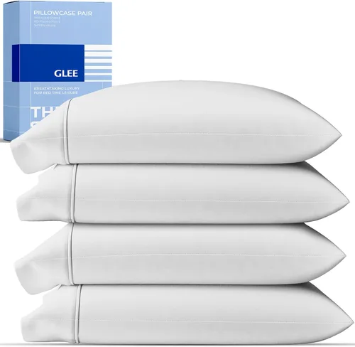 Vista 18 de THREAD SPREAD Juego de 2 fundas de almohada de 100 % algodón tamaño estándar/Queen, de 400 hilos, ultra suaves y frescas de tejido satinado