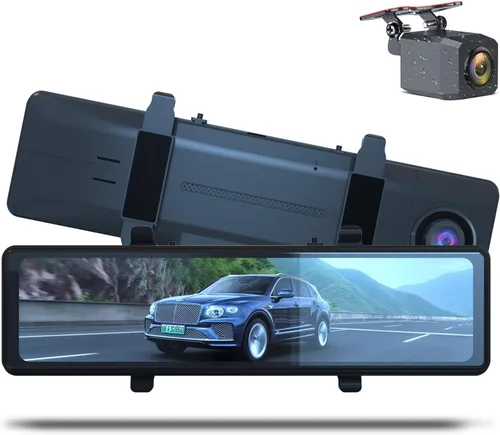 Vista 9 de KBD Cámara de espejo retrovisor OEM para automóvil con SD, frontal de 2K y trasera de 1080P de 9.66'' con cámara de respaldo, pantalla táctil