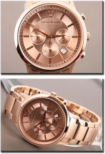 Vista 7 de Emporio Armani AR2452 Reloj de cuarzo de acero inoxidable rosa con esfera rosa para hombre