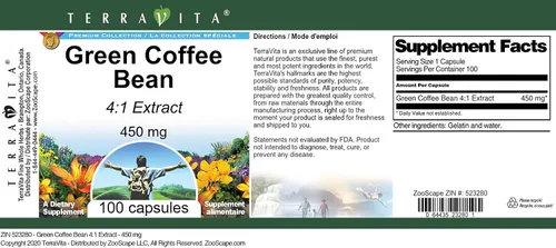 Vista 3 de Extracto de grano de café verde 4:1 - 450 mg (100 Cápsulas, ZIN: 523280)