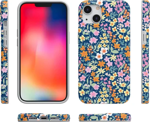 Vista 5 de Carcasa Casely para iPhone 13 Full Bloom Floral azul marino Compatible con MagSafe Diseño ultra delgado clásico Floración completa Floral