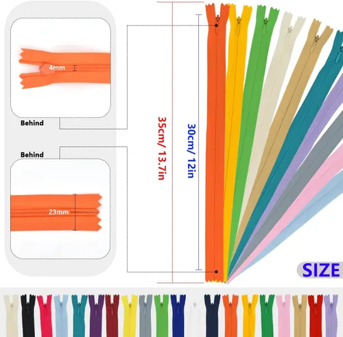 Vista 2 de 40 cremalleras invisibles de nailon, suministros de cremalleras para coser a granel en 20 colores para manualidades de costura a medida, vestidos