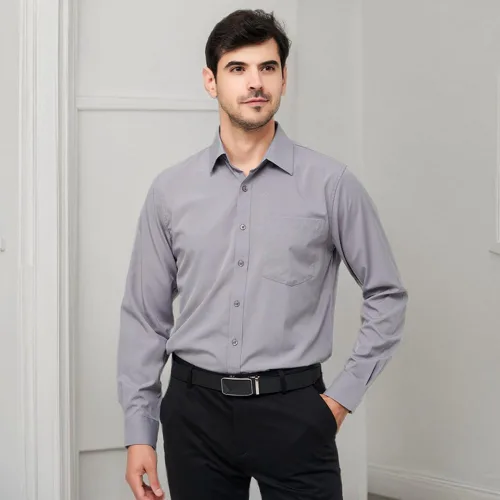 Vista 50 de corfty Camisa de vestir de manga larga para hombre, ajuste regular, elástica, sin arrugas, casual, con botones