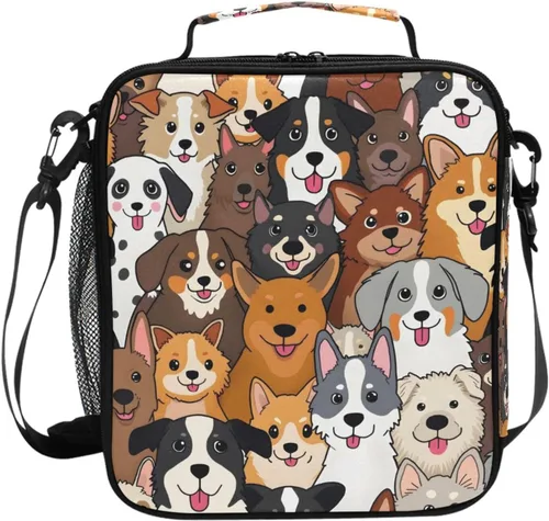 Vista 67 de Lonchera con patrón de cuadros blancos y negros, bolsa de almuerzo aislada, bolsa de preparación para niños, correa de hombro congelable a001