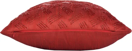 Vista 3 de Funda de almohada bordada con lentejuelas rojas, almohada decorativa con cuentas de 12 x 12 pulgadas, fundas de almohada de cama de diseño pequeño