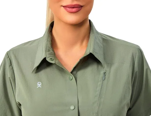 Vista 4 de Little Donkey Andy Camisa de viaje de manga larga para mujer, camisa Safari UPF 50+, camisas de senderismo frescas para exteriores de secado rápido