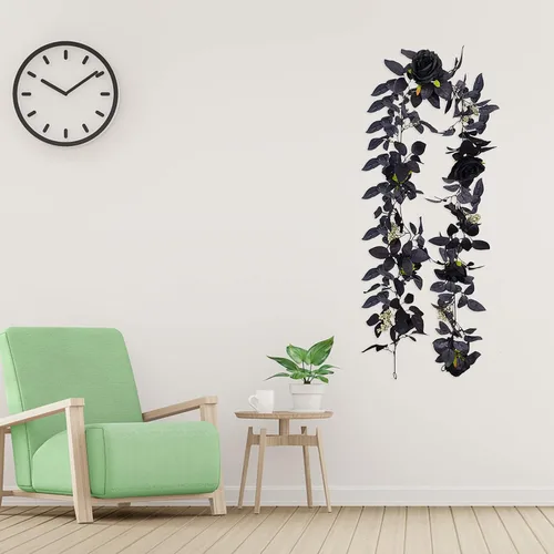 Vista 8 de TITA-DONG Adornos florales falsos de vid de rosas rojas de 70.9 pulgadas para colgar en la pared, plantas artificiales de vid de rosas, guirnalda