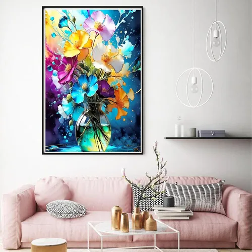 Vista 5 de 1tonine Kit de pintura de diamantes de flores coloridas 5D para adultos, kit de pintura de diamante redondo de taladro completo por números, pintura