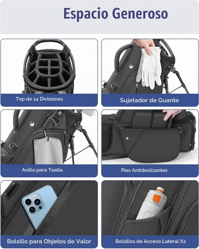 Vista 4 de Findway Bolsa de golf de 14 vías [espacio generoso mejorado] Bolsa de golf ligera con soporte, bolsa de golf duradera con doble correa acolchada