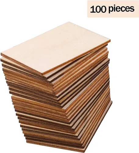 Vista 6 de Ruisita 100 piezas de 2 x 3 pulgadas, piezas de madera sin terminar, rectangulares en blanco, esquinas afiladas, hojas de madera para proyectos