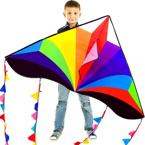 Vista 7 de Delta Kite para niños y adultos, fácil de volar, cometa de playa grande de una sola línea con mango de cuerda de 300 pies incluido, perfecta