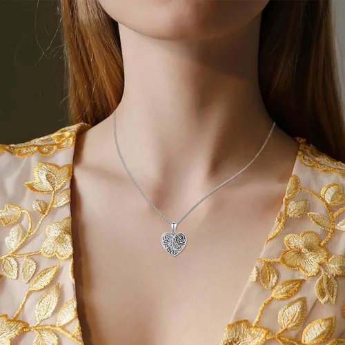 Vista 5 de Collares de medallón con imágenes de plata de ley 925, collar con medallón de corazón que sostiene fotos, joyería conmemorativa, regalos de joyería