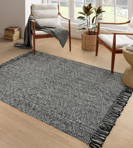 Vista 28 de Collive Alfombra de Baño Negra, 2' x 3' Tejida a Mano Lavable Alfombras Pequeñas de Cocina, Alfombra de Entrada Reversible de Algodón Alfombra
