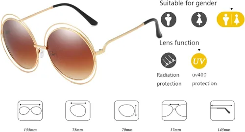 Vista 4 de Dollger Gafas de sol redondas de gran tamaño con marco de alambre de doble círculo de metal para mujer Marrón