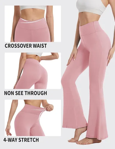 Vista 27 de ZOOSIXX Pantalones de yoga acampanados para mujer, leggings cruzados suaves con corte de bota