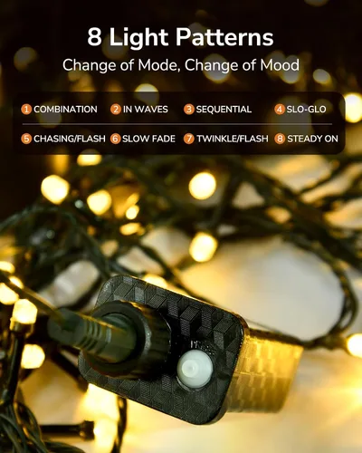 Vista 4 de ULG - Luces de cuerda de Navidad de 2 paquetes mejoradas de 186 pies con 500 LED, luces de hadas impermeables extensibles con función de memoria, 8