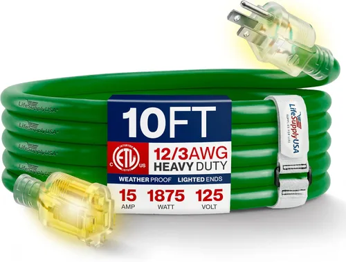 Vista 60 de Cable de extensión de 3 pies para exteriores/interiores, calibre 10/3, ultra resistente, SJTW, resistente al agua, certificación ETL, cable