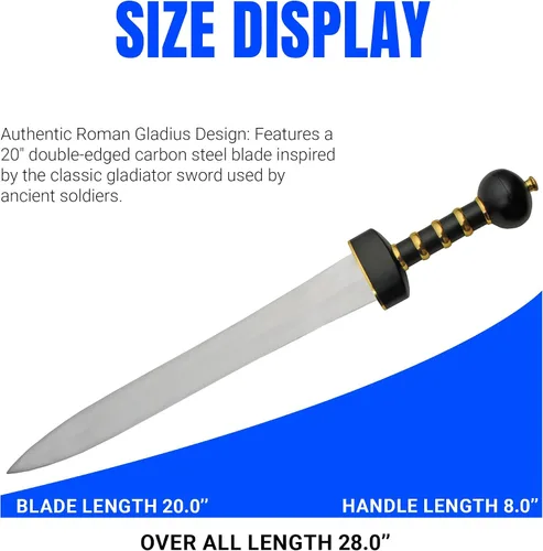 Vista 2 de Szco Supplies Espada de batalla de Gladius romana de 28 pulgadas con vaina de cuero, negro/dorado
