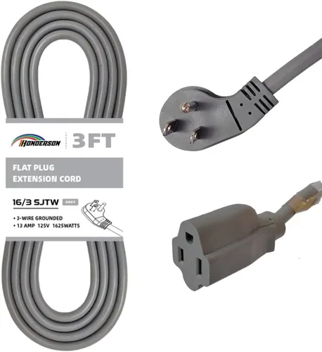Vista 19 de Cable de extensión de enchufe plano para interiores, certificación UL, calibre 14, 3 pies, negro, 3 clavijas, resistente, cable de alimentación SJTW