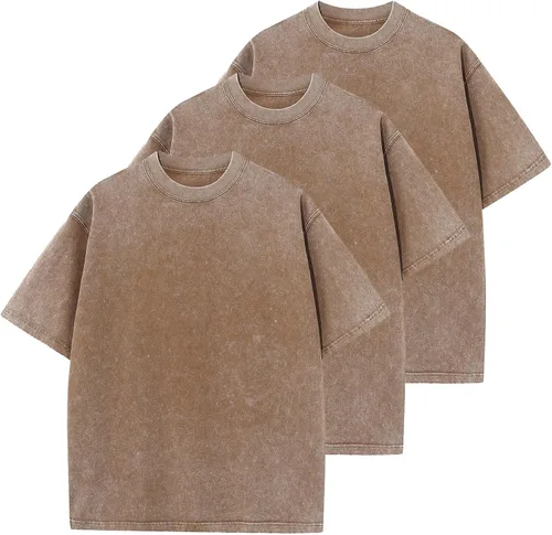 Vista 26 de Camisetas de algodón para hombre, de gran tamaño, unisex, de manga corta, casual, holgada, de lavado, unicolor, básicas A-Negro