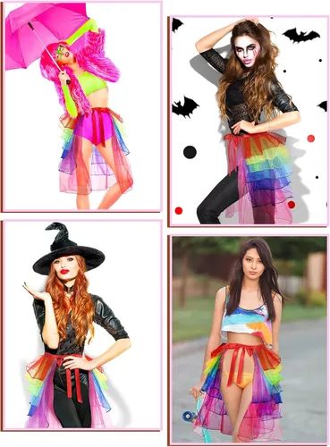 Vista 2 de SATINIOR Falda tutú arcoíris para mujer, falda de tul en capas para disfraz de cosplay