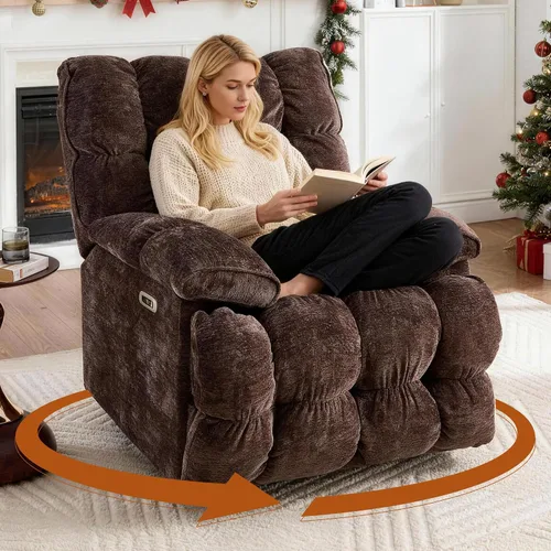 Vista 9 de Silla reclinable giratoria de gran tamaño, reclinable mecedora extra ancha Beige