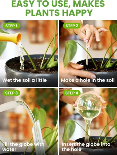 Vista 5 de Juego de 4 globos de riego de plantas de plástico, juego automático de agua para plantas en interiores y exteriores, sistema de inserción de maceta
