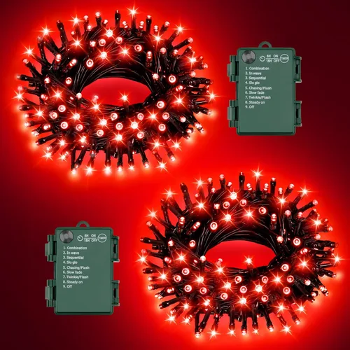 Vista 10 de Luces de Cadena de Halloween Total 100LED Operadas por Batería Exteriores 8 Modos con Temporizador 16.4Pies*2, 50LED*2 Luces de Hadas Impermeables