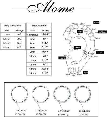 Vista 9 de Aretes de aro de oro de plata – Aretes de aro para mujer, dos piezas de aros de plata fina rellenos de oro, aro de hélice, anillo de tragus, aro