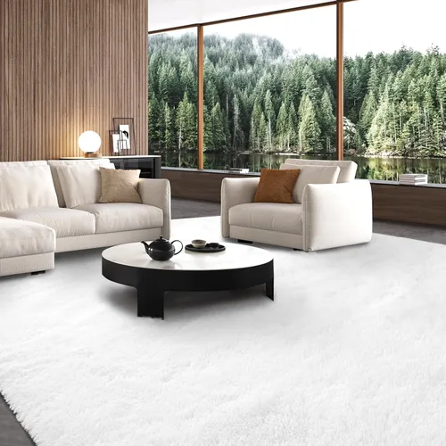Vista 13 de Alfombra redonda beige para dormitorio: alfombra suave y esponjosa de 4 x 4 pies para sala de estar, alfombra redonda de felpa peluda