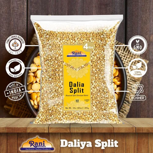 Vista 5 de Rani Daliya Split (Garbanzos partidos asados Dalia) 4lbs (64oz) ~ Todo natural Vegano Origen indio