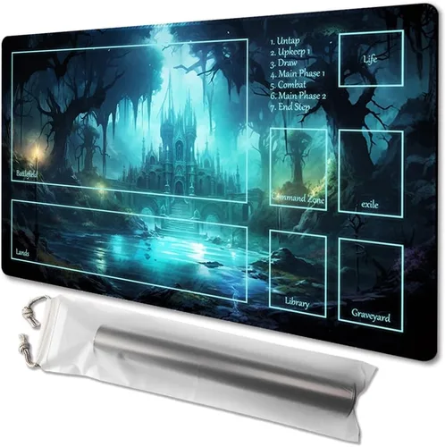 Vista 39 de MTG - Tapete de juego tamaño 24 x 14 pulgadas, bolsas de almacenamiento antideslizantes, ideal para entusiastas de los juegos de cartas, tapete